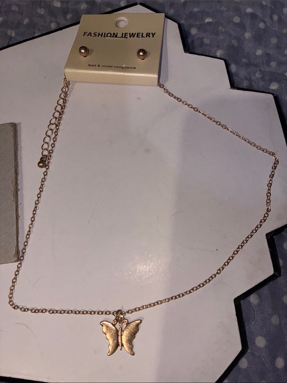 Fashion Jewelry Rose Gold Butterfly Necklace & Studd Earrings